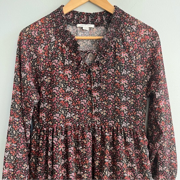 American Eagle Prairie Floral Long Sleeve Tiered Mini Dress Size XS Cottagecore - Picture 2 of 9